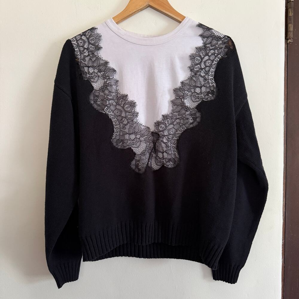 PHILOSOPHY di Lorenzo Serafini Black Lace Trim Layered Look Jumper Sweater Small